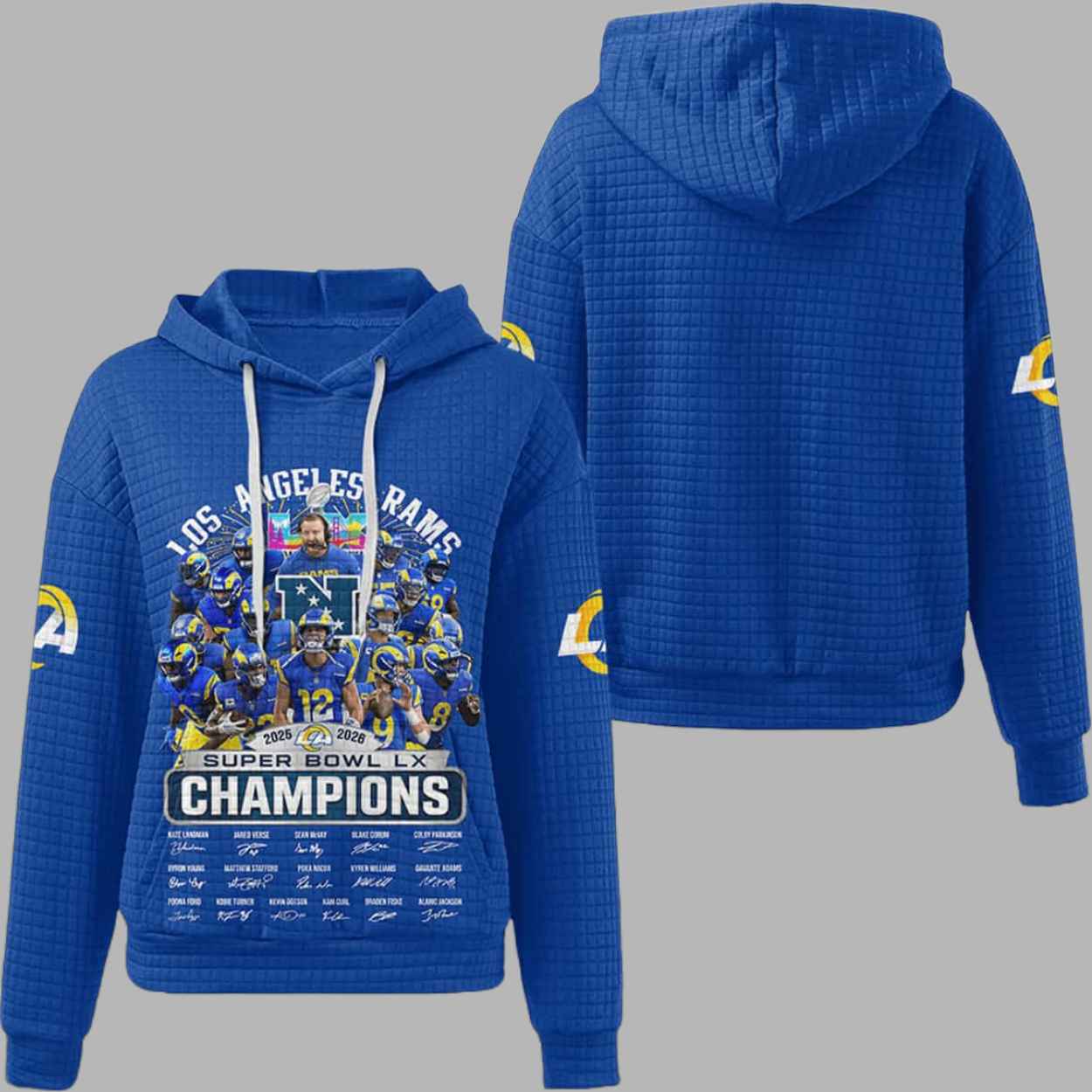 Rams 2025-2026 SB LX Champions Waffle Hoodie 2 Rams 2025 2026 SB LX Champions Waffle Hoodie 2