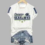 Retro Seahawks Champions Football Printed T-Shirt