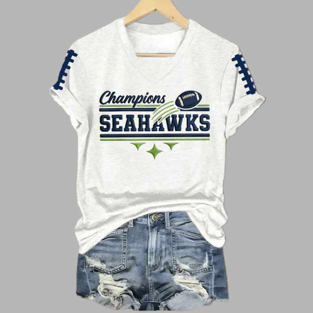 Retro Seahawks Champions Football Printed T Shirt 2