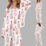 Valentine Rose Bottles Silky Satin Pajama Set