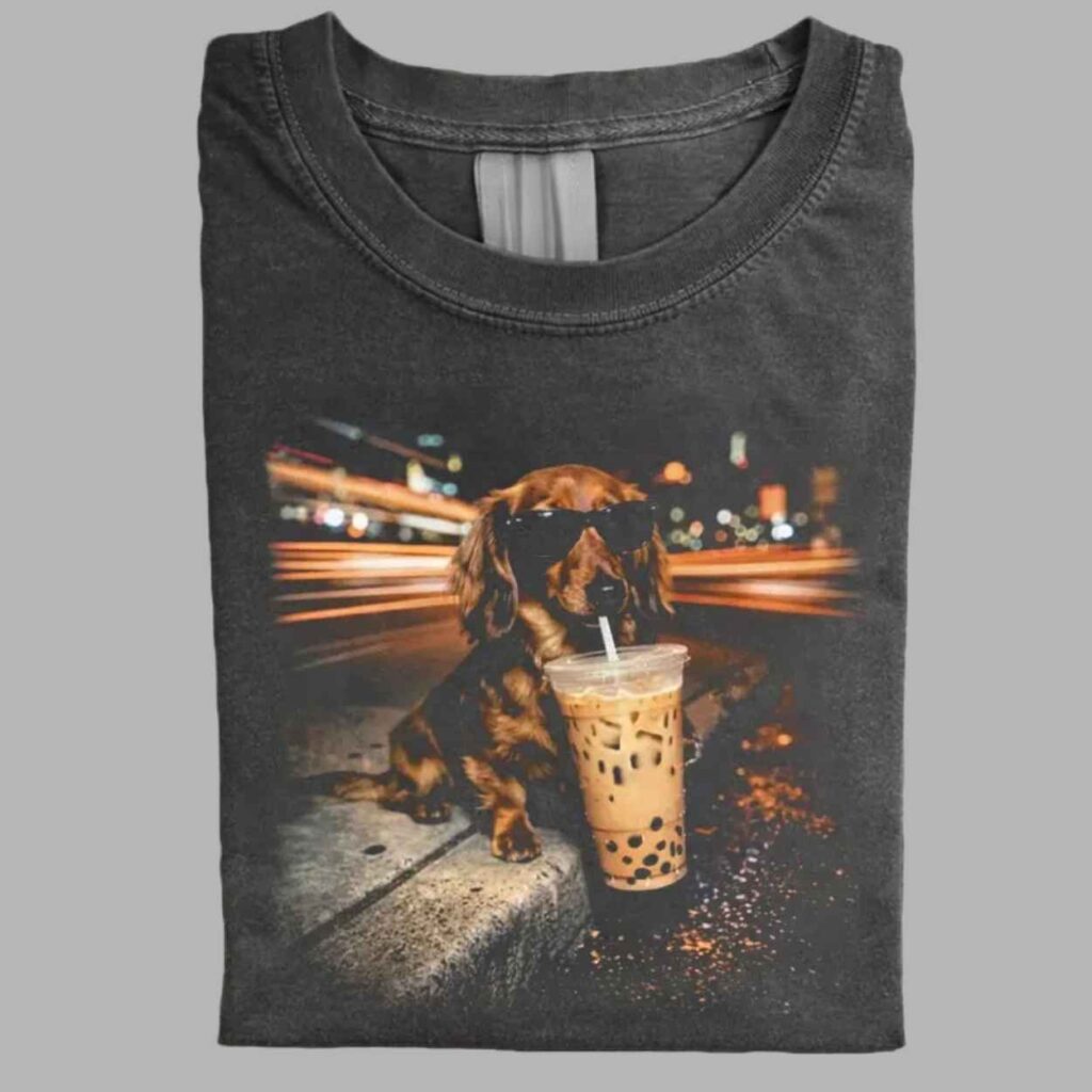 Funny Dachshund Drinking Iced Coffee T shirt 2 Funny Dachshund Drinking Iced Coffee T shirt 2