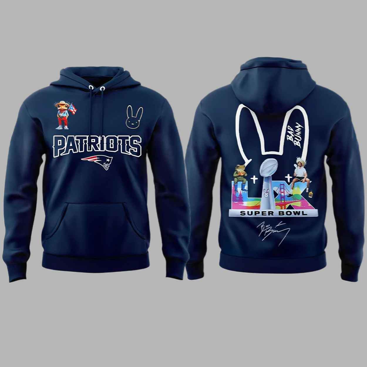 NE Patriots x Bad Bunny S Bowl 2026 Hoodie 1 NE Patriots x Bad Bunny S Bowl 2026 Hoodie 1