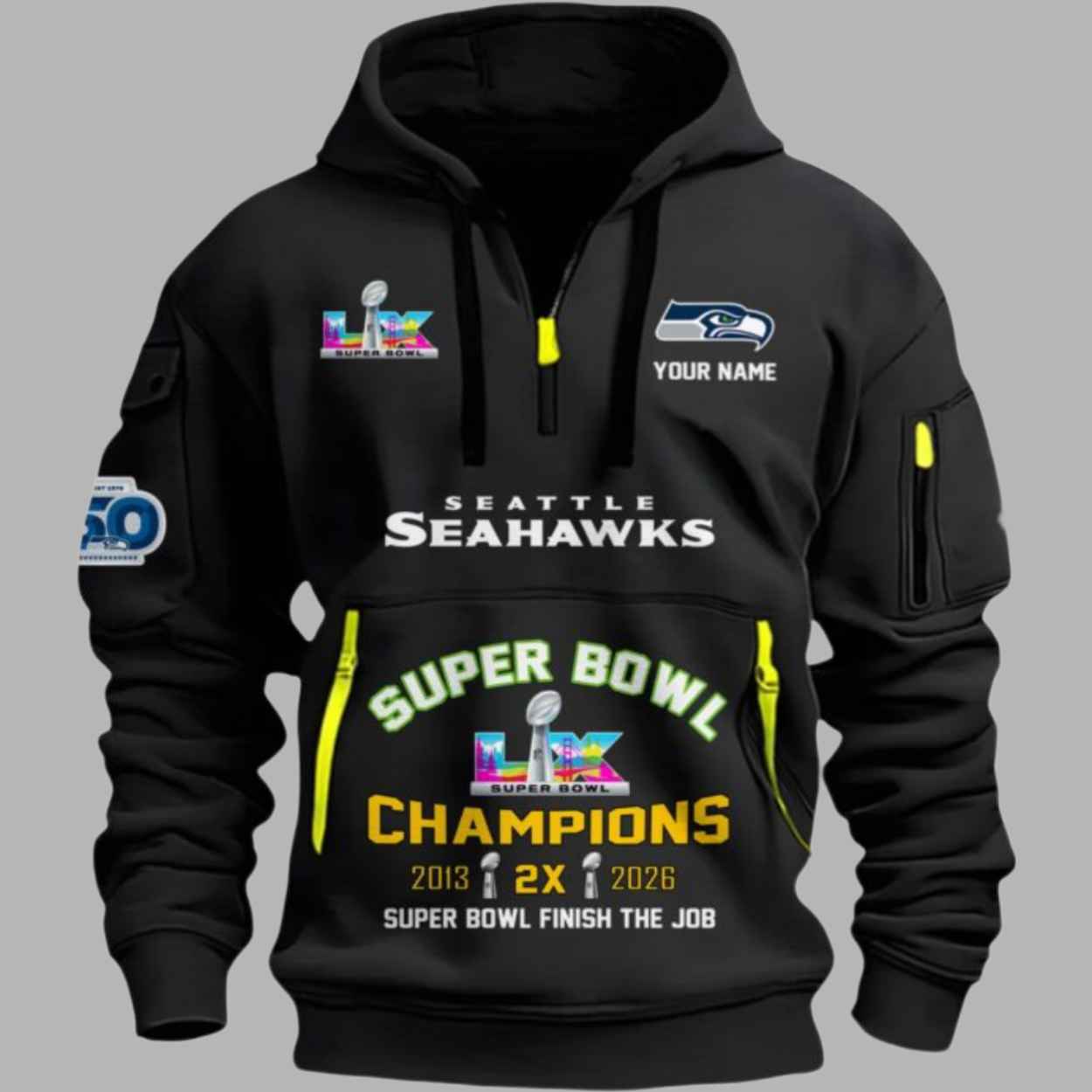 Seahawks 2x Bowl Champions Half-Zip Hoodie 1 Seahawks 2x Bowl Champions Half Zip Hoodie 1