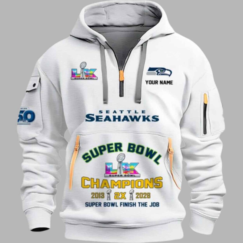 Seahawks 2x Bowl Champions Half Zip Hoodie 2 Seahawks 2x Bowl Champions Half Zip Hoodie 2