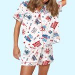 America 250th Anniversary Red White Blue Silky Satin Pajama Set