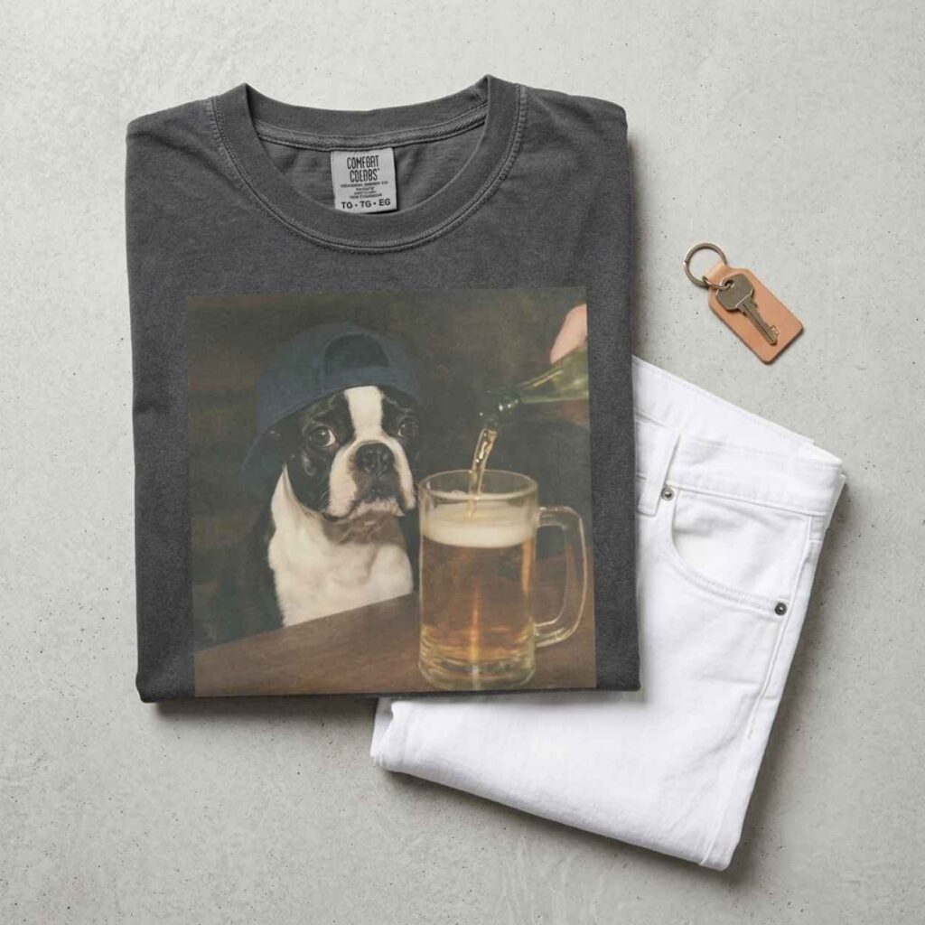 Dylan Crews Boston Terrier Drinking Beer T shirt 2
