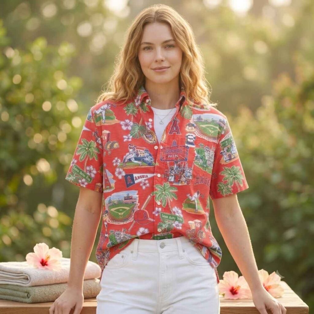 Los Angeles Angels City Connect Scenic Tri Blend Button Down Shirt 2