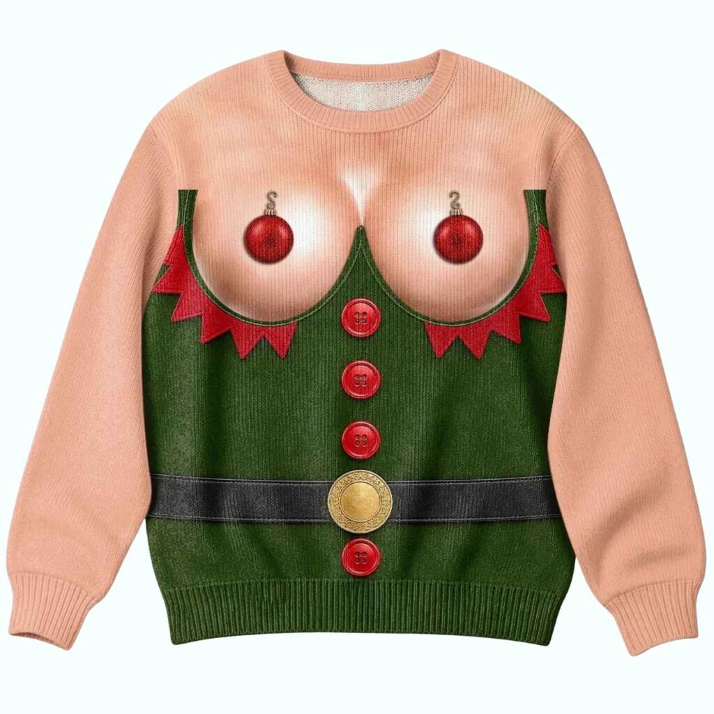 Funny Christmas Elf Boobs Ugly Sweater 2