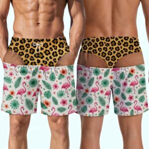 Fake Bikini Butt Pink Flamingo Tropical Beach Shorts 1