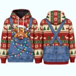 Christmas Highland Cow Overalls Ugly Sweater Hoodie