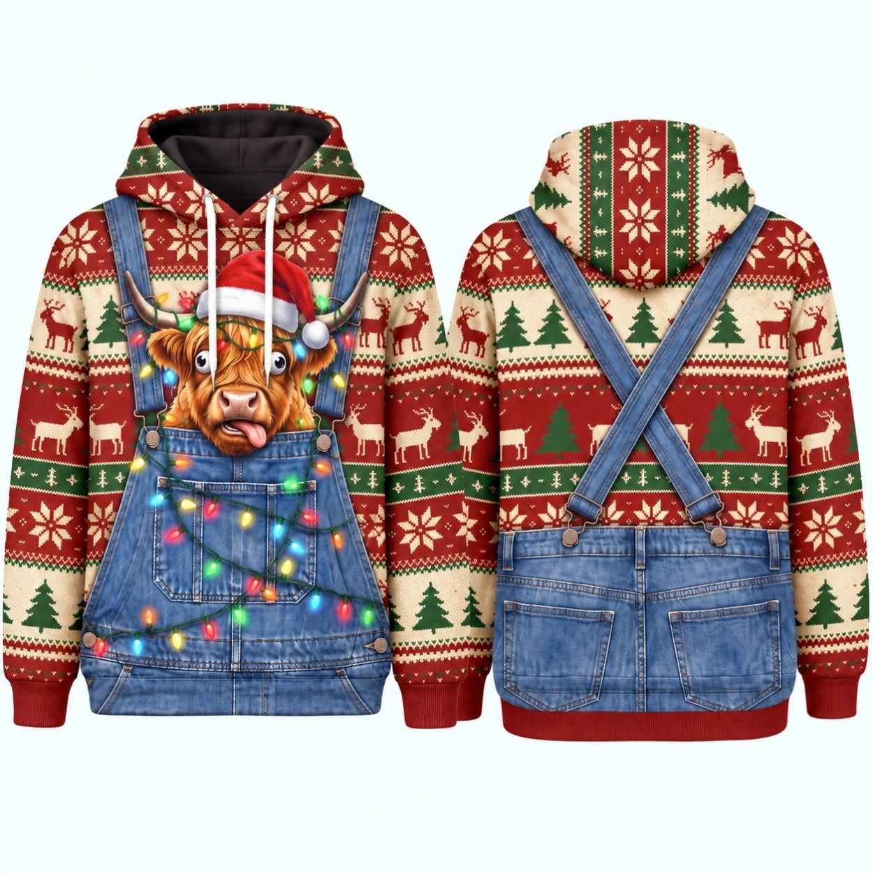 Christmas Highland Cow Overalls Ugly Sweater Hoodie 1 Christmas Highland Cow Overalls Ugly Sweater Hoodie 1