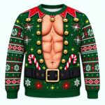Funny Muscular Elf Christmas Ugly Sweater