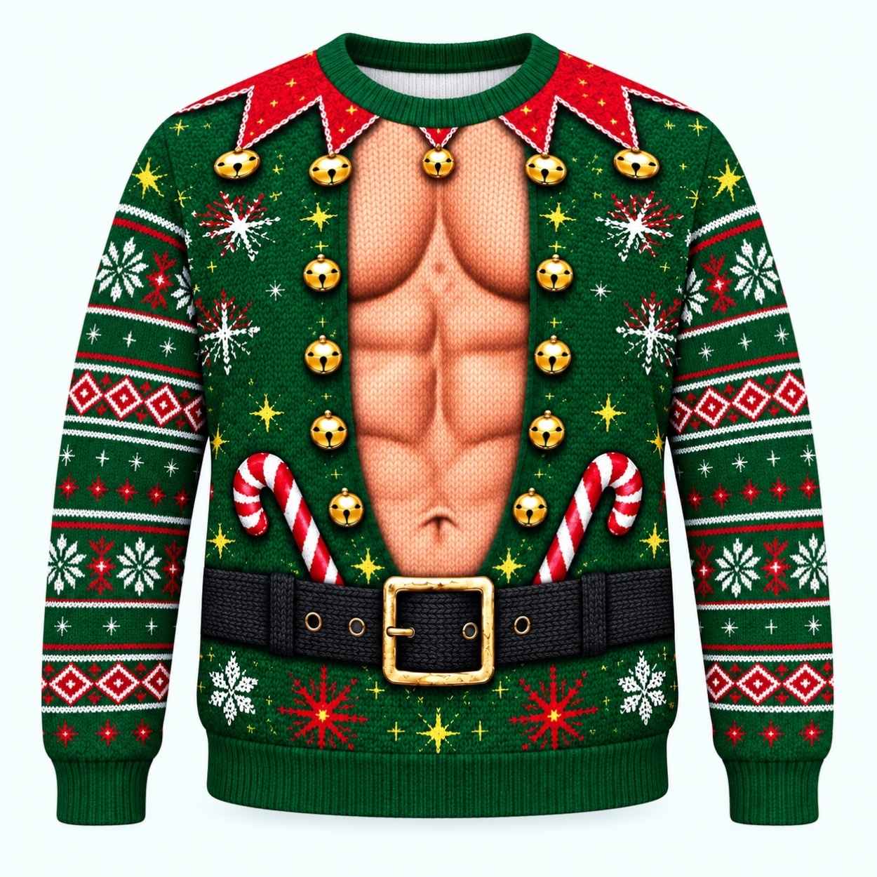 Funny Muscular Elf Christmas Ugly Sweater 1 Funny Muscular Elf Christmas Ugly Sweater 1