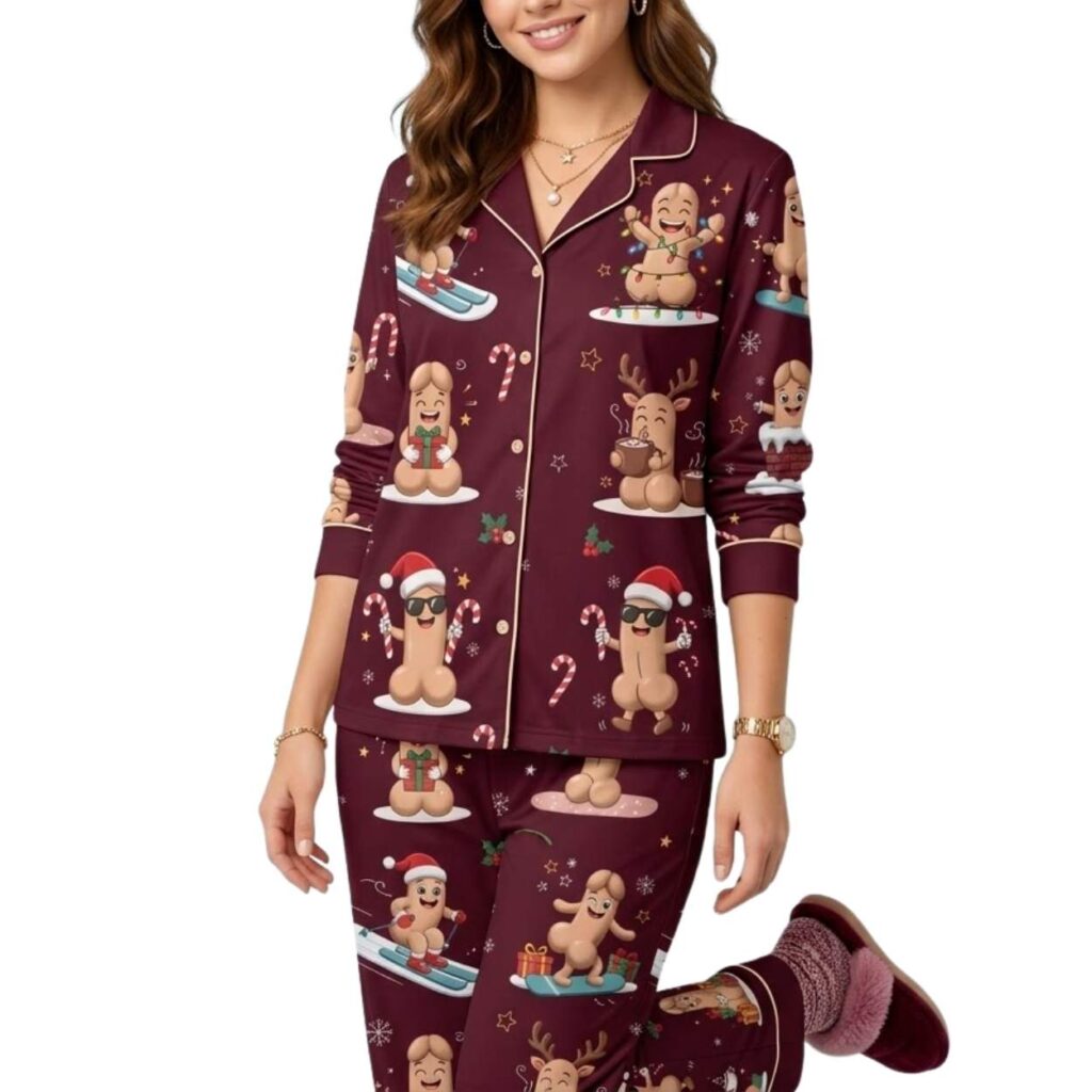 Funny Willy Pattern Holiday Pajama Set 2
