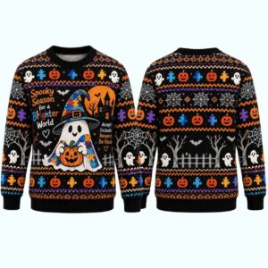 Spooky Season For A Brighter World Halloween Autism Awareness Sweater 1