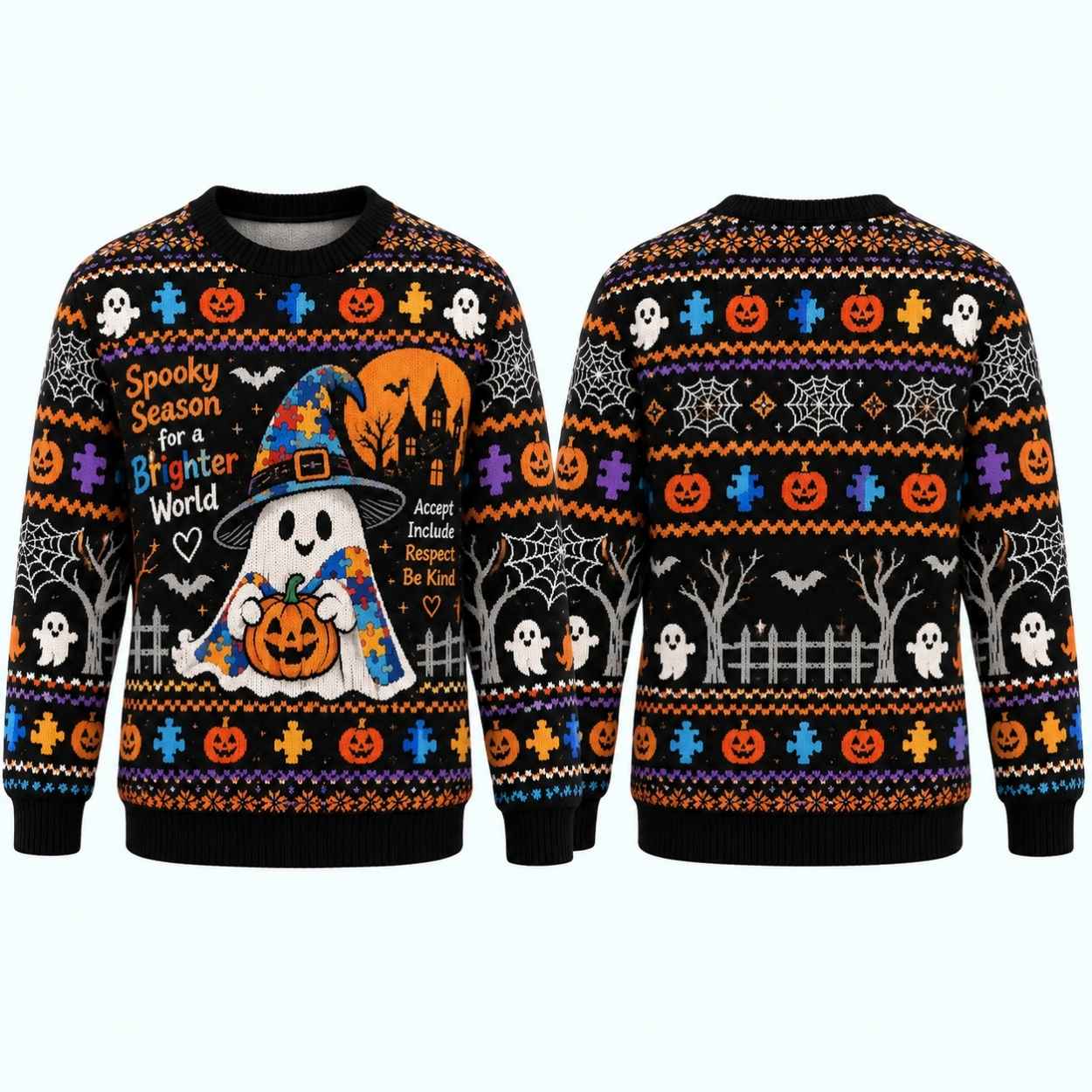 Spooky Season For A Brighter World Halloween Autism Awareness Sweater 1 Spooky Season For A Brighter World Halloween Autism Awareness Sweater 1
