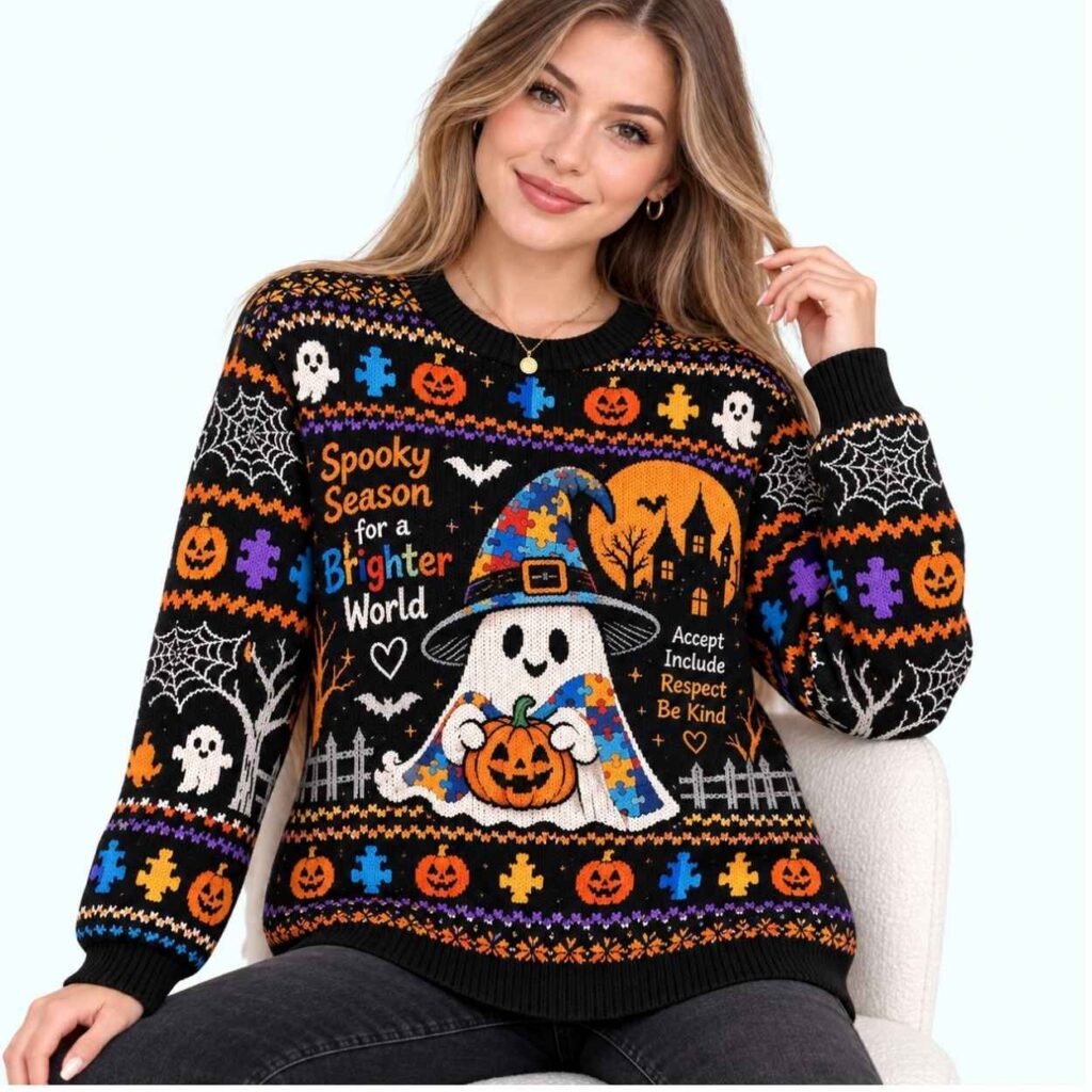 Spooky Season For A Brighter World Halloween Autism Awareness Sweater 2 Spooky Season For A Brighter World Halloween Autism Awareness Sweater 2
