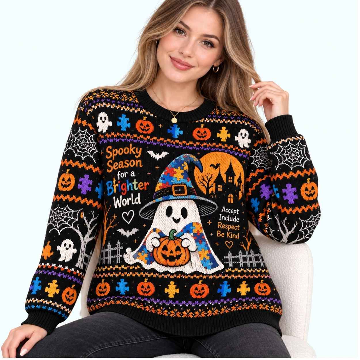 Spooky Season For A Brighter World Halloween Autism Awareness Sweater 2 Spooky Season For A Brighter World Halloween Autism Awareness Sweater 2