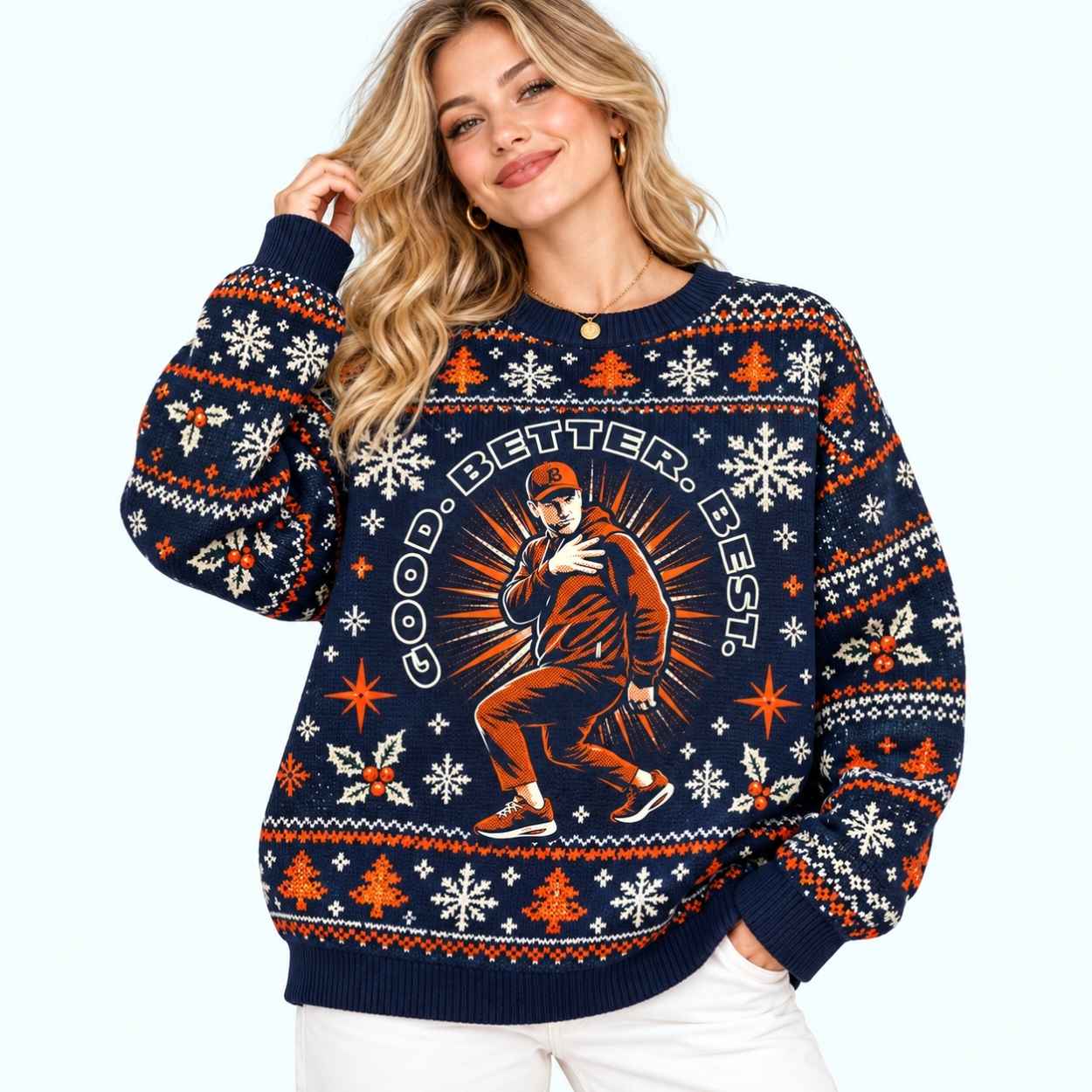 Ben Johnson Stanky Leg Good Better Best Ugly Christmas Sweater 3 Ben Johnson Stanky Leg Good Better Best Ugly Christmas Sweater 3