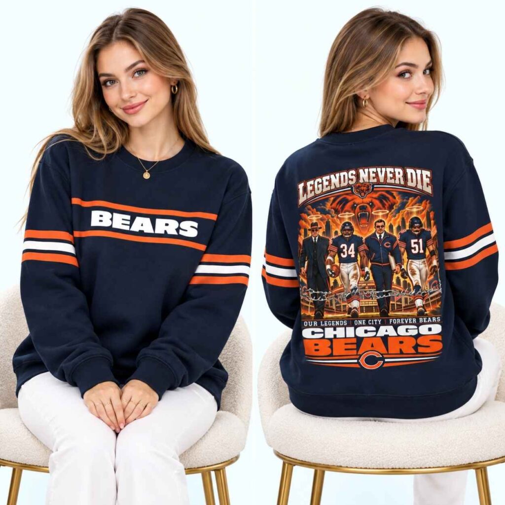 Mike Ditka Walter Payton Dick Butkus George Halas Bears Legends Never Die Sweatshirt 2