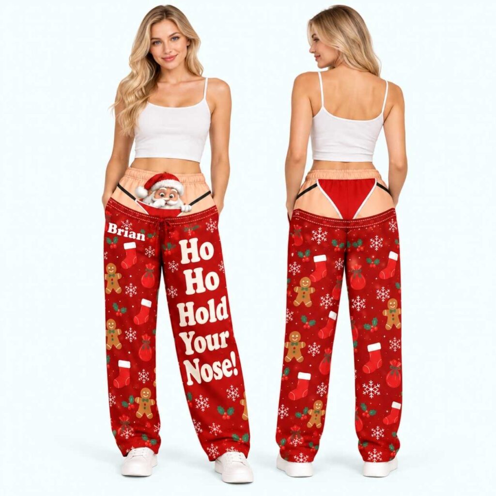 Santa Ho Ho Hold Your Nose Funny Christmas Pajama Pants 2
