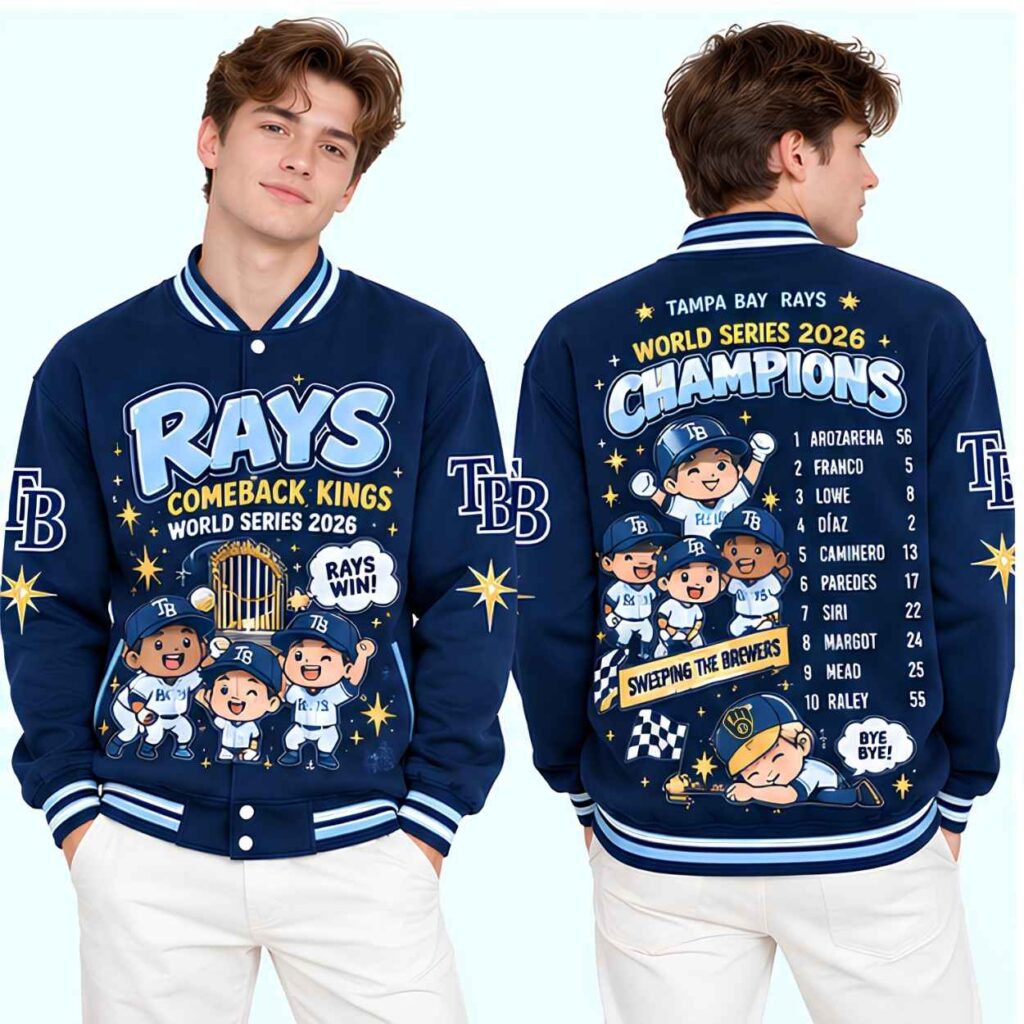 Tampa Bay Rays Comeback Kings World Series 2026 Champions Baseball Jacket 3 Tampa Bay Rays Comeback Kings World Series 2026 Champions Baseball Jacket 3