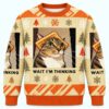 Wait I m Thinking Cat Head Stuck in Toast Ugly Christmas Sweater 1
