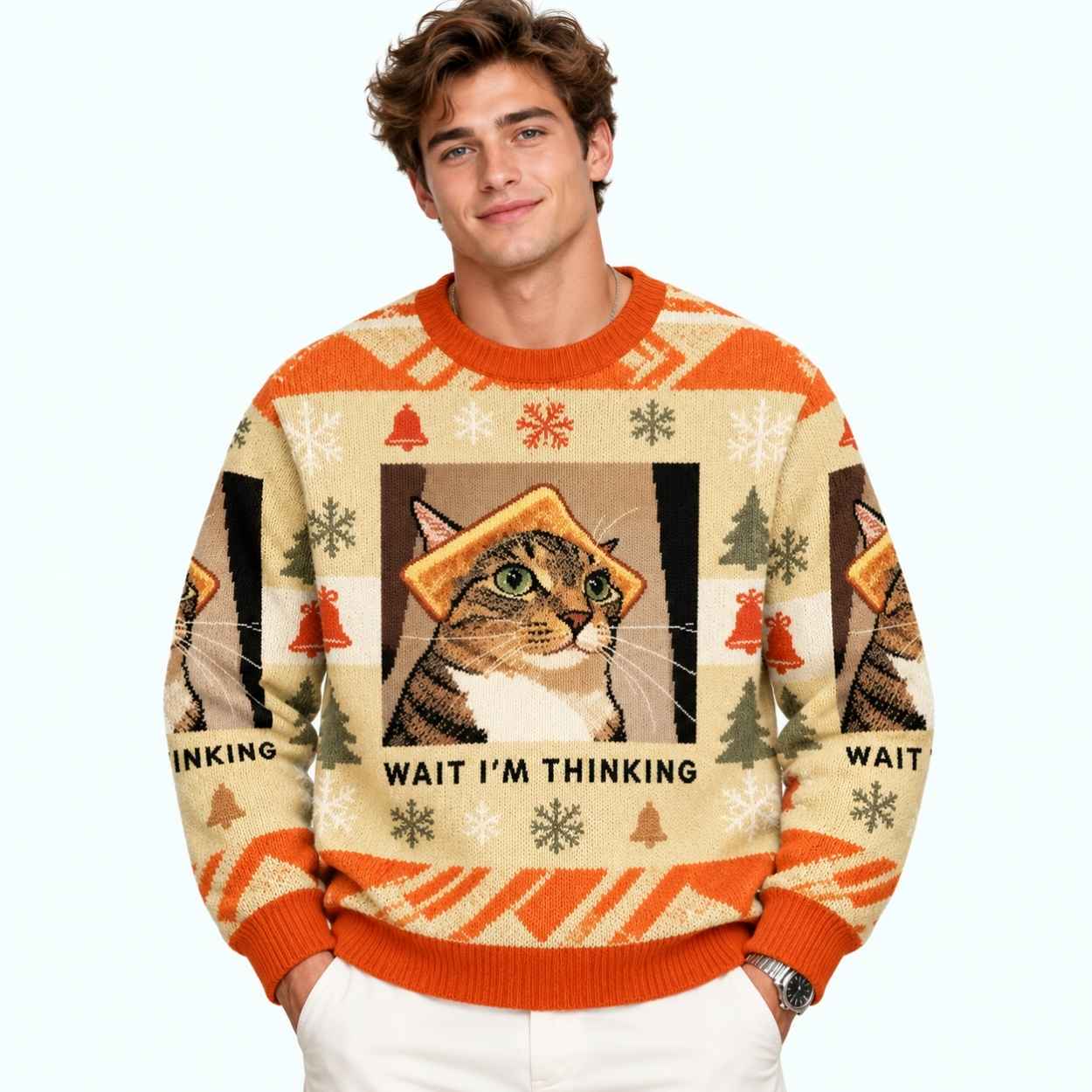 Wait I’m Thinking Cat Head Stuck in Toast Ugly Christmas Sweater 2 Wait I m Thinking Cat Head Stuck in Toast Ugly Christmas Sweater 2